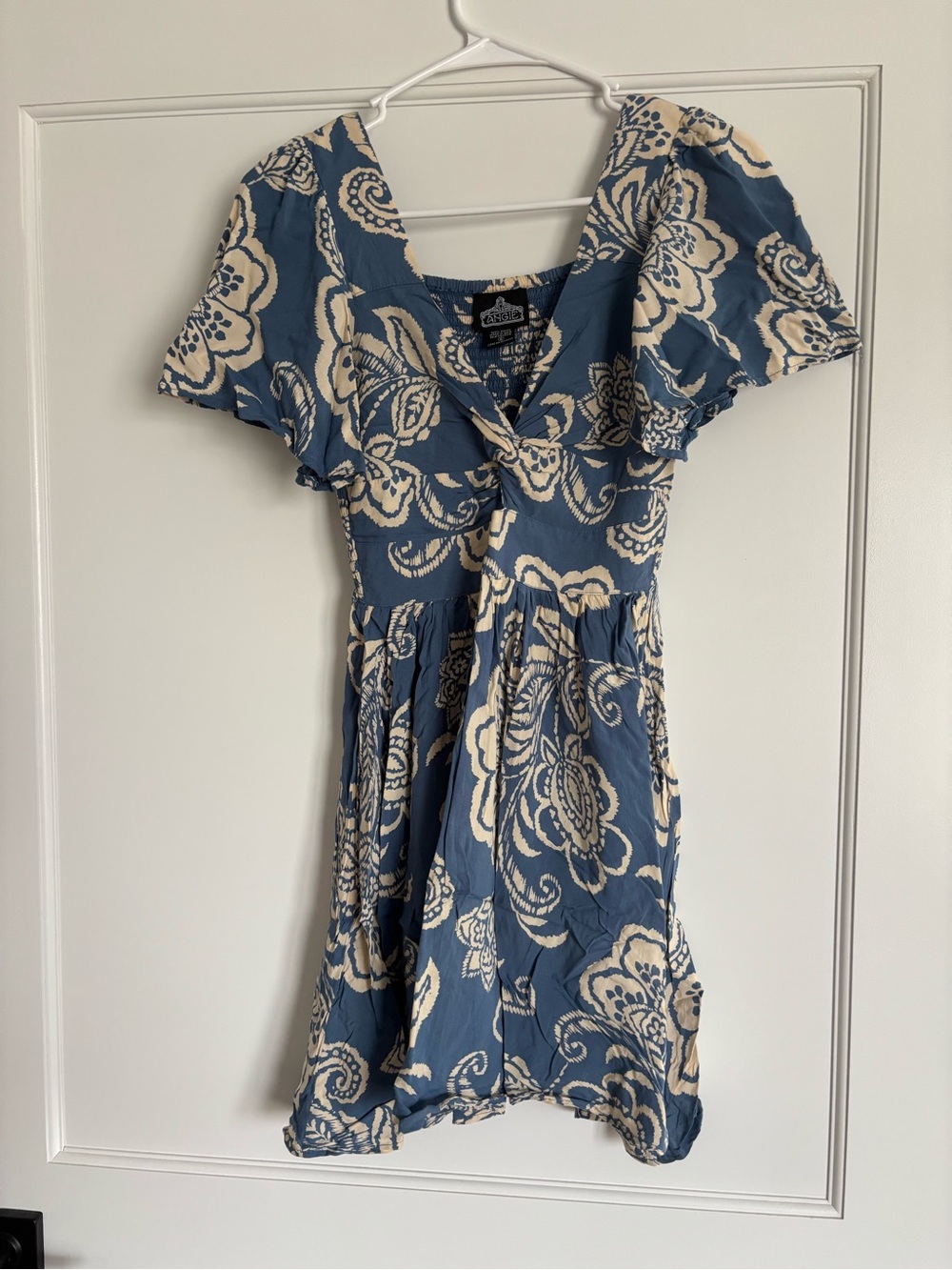 Angie Blue Mini Dress with Cream Floral Print